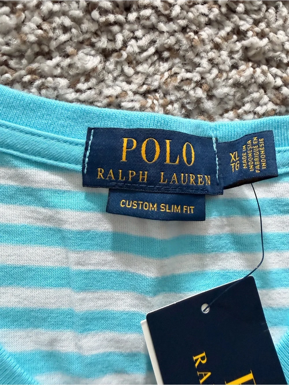 Polo by Ralph Lauren Blue and White Striped V-Neck Tee Shirt